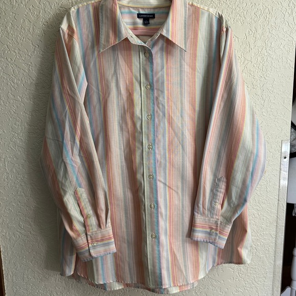 Lands' End Long Sleeve 3X Cotton Blend Pastel Striped Button Down Shirt - Picture 10 of 14
